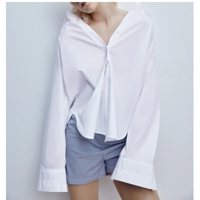 ÁO SƠ MI VẢI POPLIN ZRA NỮ DÁNG DÀI