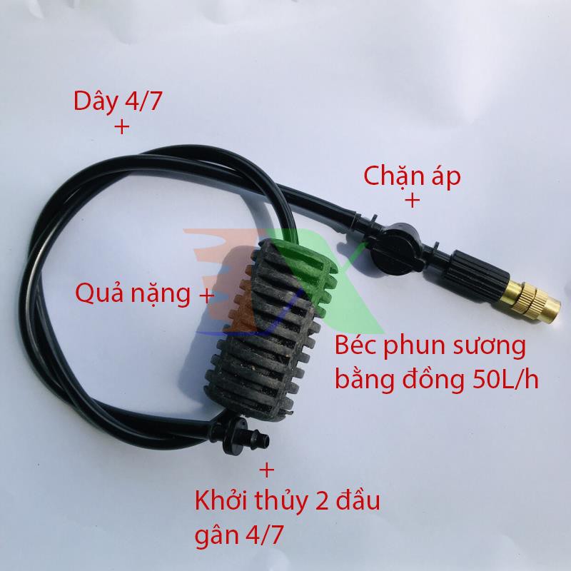 Bộ béc tưới treo 1 đầu phun sương bằng đồng 50Lit/h + khỏi thủy 4/7mm