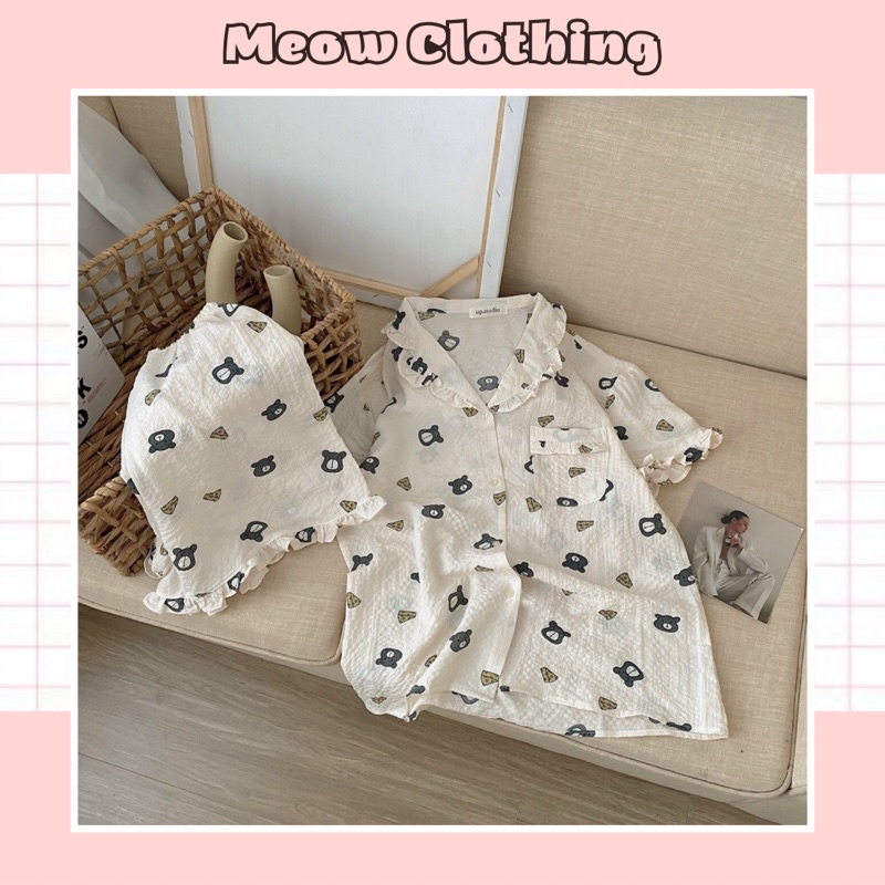 Đồ Bộ Mặc Nhà, Đồ Ngủ Nữ, Pijama Cộc Đùi Chất Liệu Xốp Đũi Hàn Form Lớn <65Kg