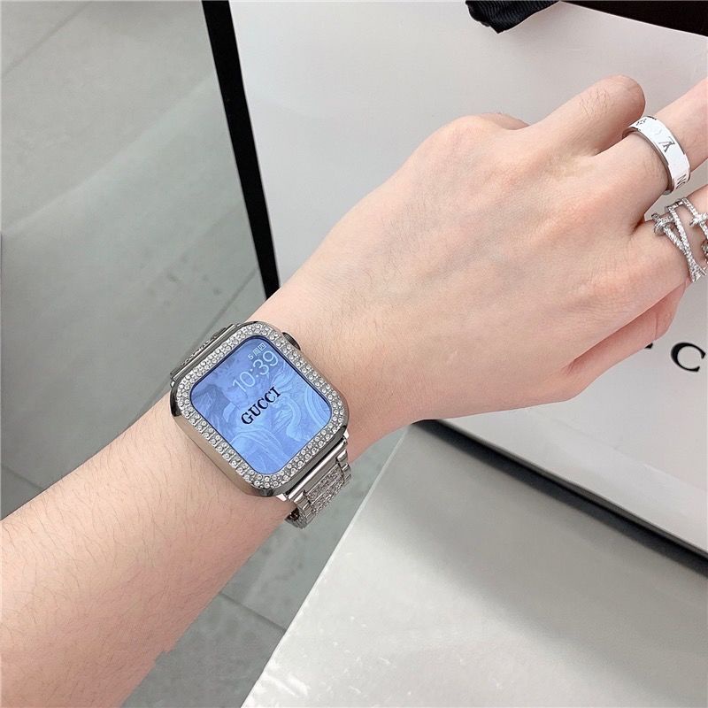Dây đeo kim loại đính đá thích hợp cho Apple Watch Series IWatch 7 / 6 / 5 / 4 / 3 /SE 38mm 40mm 41mm 42mm 44mm 45mm