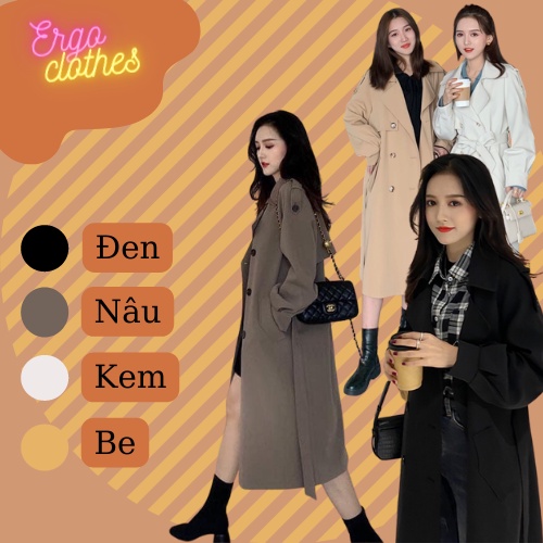 ( đọc kĩ mô tả ) Áo măng tô trench coat nữ Hàn Quốc dáng dài kèm đai 2 lớp form rộng bigsize nhiều màu, Ergo Clothes