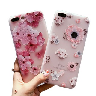 GNC|iPhone XR XS Max Casing iPhone 12 Mini 11 Pro Max6 6s 7 8 Plus SE 2020 3D Floral Relief Cover Soft TPU Case Slim Silicone Shell