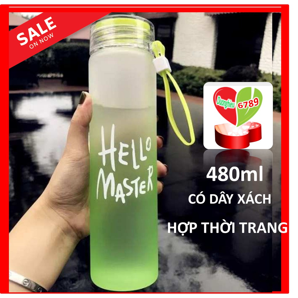 Bình Nước Detox 400 - 480ml Có Quai Xách Tiện Lợi Hello Master - Bình Nước Thủy Tinh