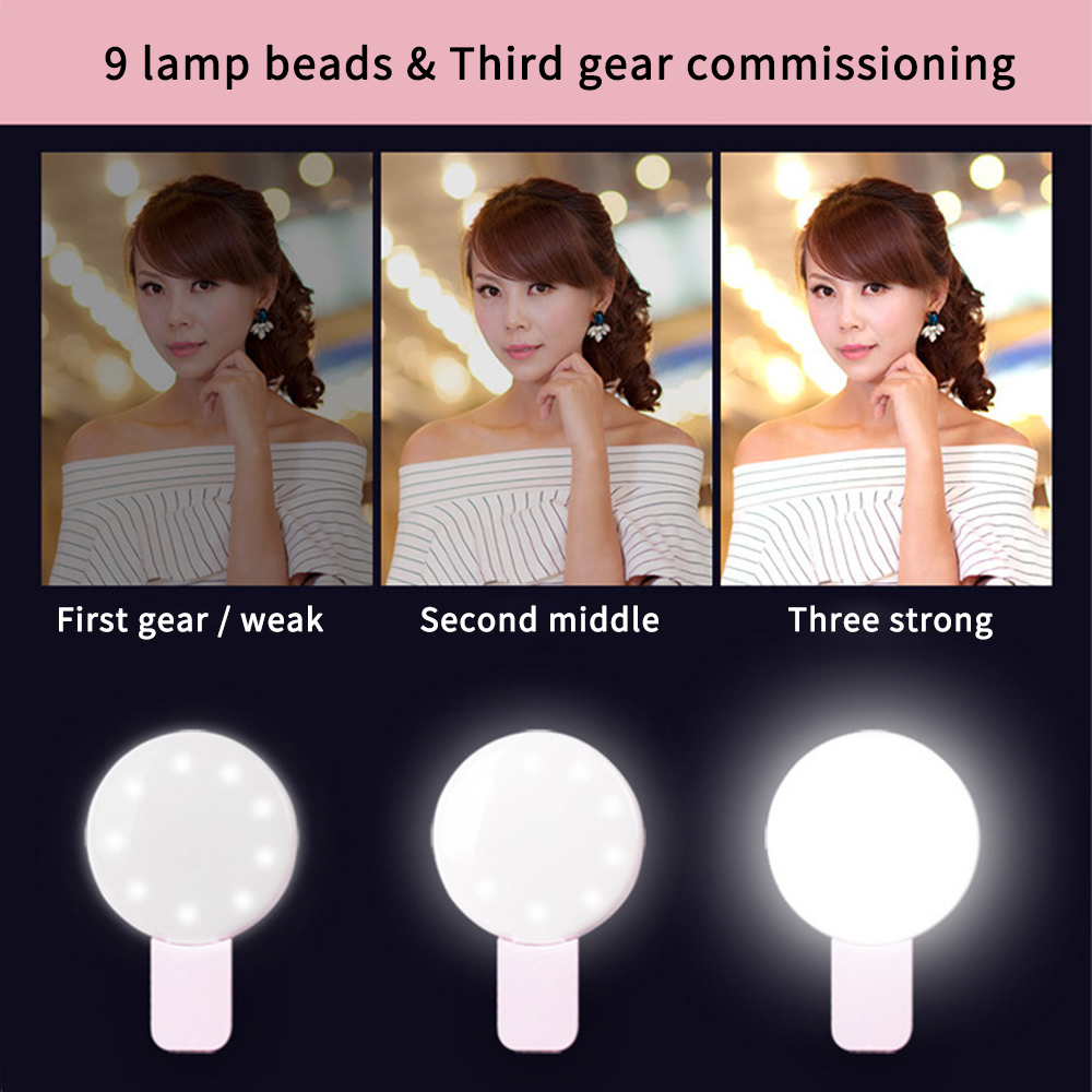 Selfie Light Rechargeable LED Light Portable Mini Clip Smooth DimmingUniversial Fill-in Flash for Photography Makeup Vlogging Live Streaming for IPhone Cellpone