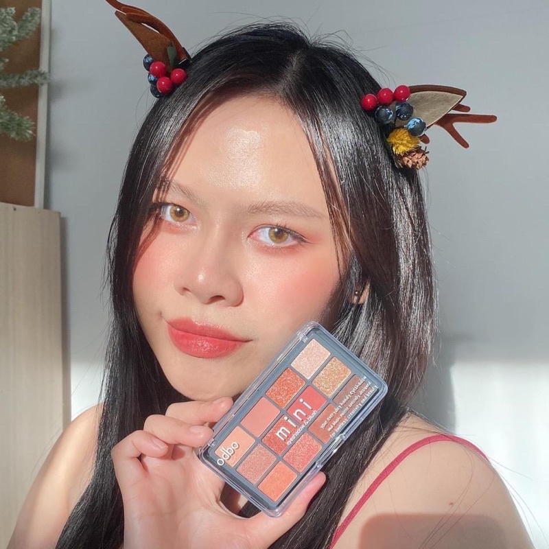Bộ trang điểm phấn mắt và má hồng odbo 2in1 tông cam #02