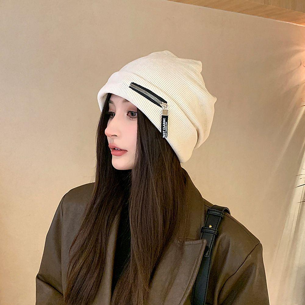 Mũ beanie Dệt Kim Có Khóa Kéo Màu Trơn Thời Trang Dành Cho Nam