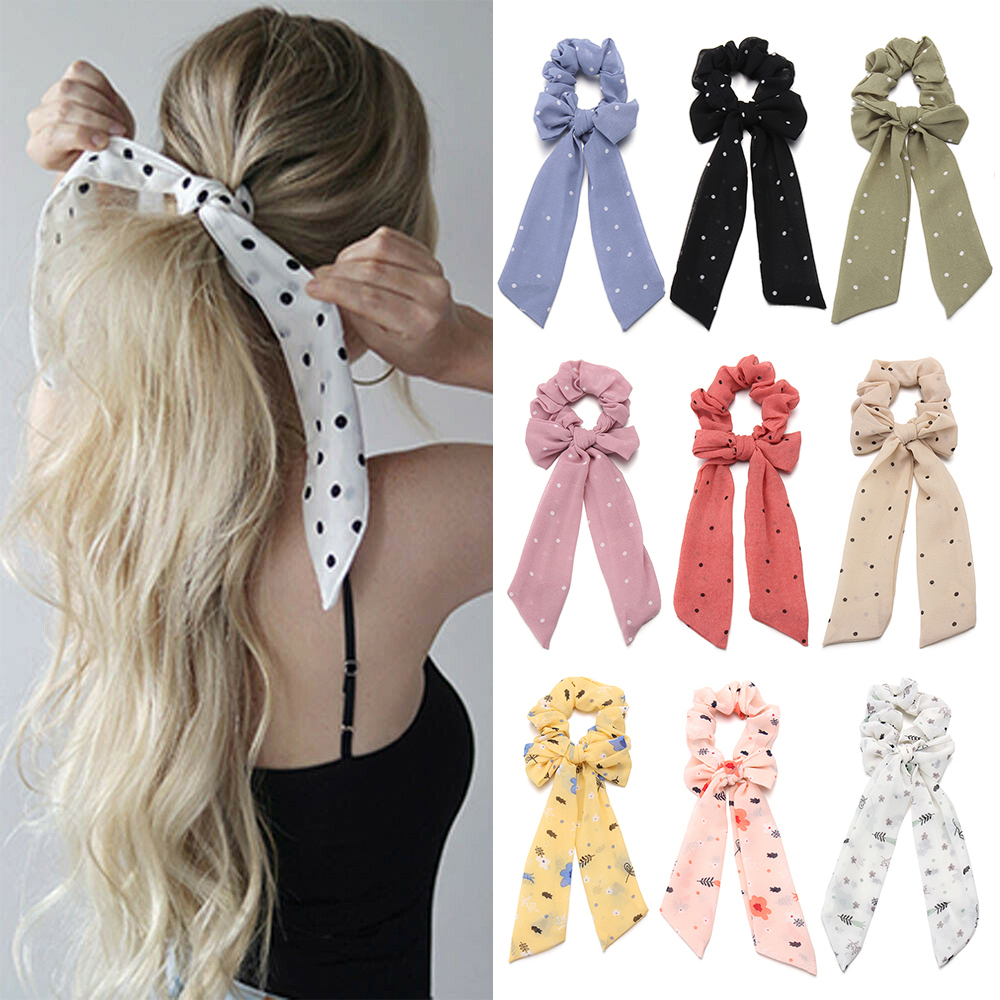 Dây buộc tóc trang trí nơ chấm bi chất liệu chiffon