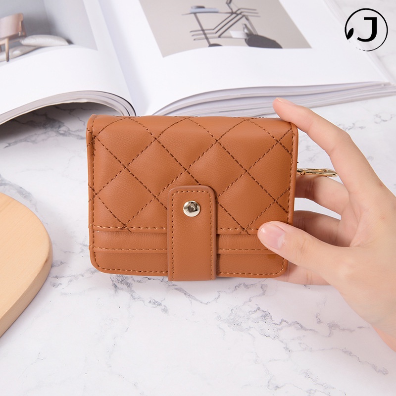 Ví da PU dáng ngắn cầm tay gập đôi có khóa kéo mini đựng thẻ tiền xu tiền mặt phong cách Hàn Quốc cao cấp cho nữ