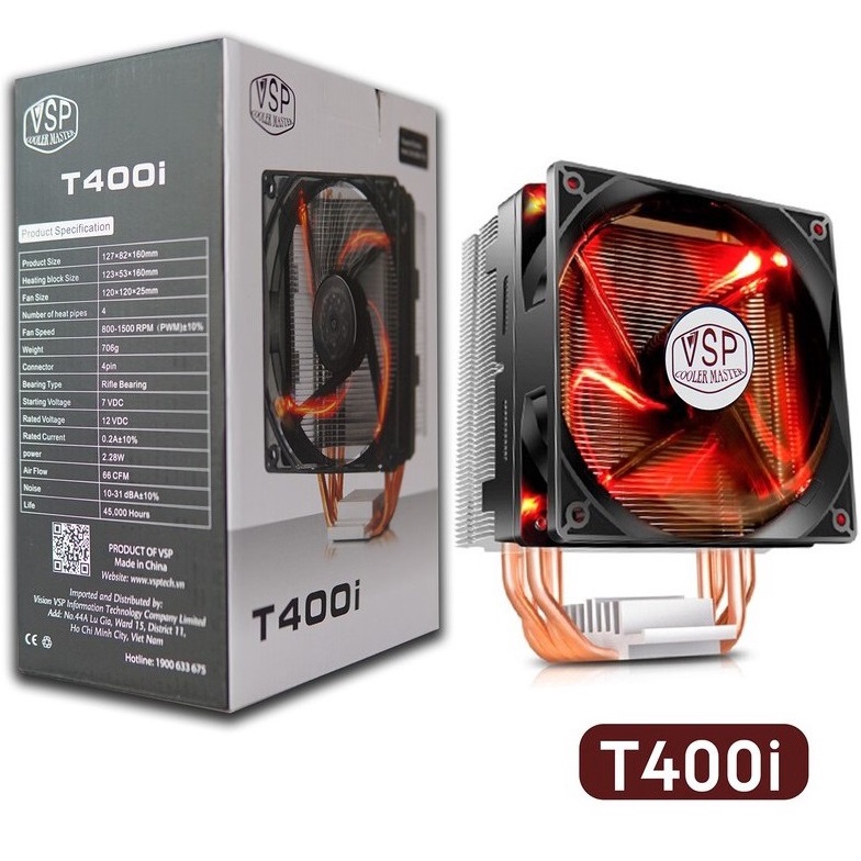 Tản Nhiệt CPU VSP Cooler MasterT400i Led Red 4 ống đồng