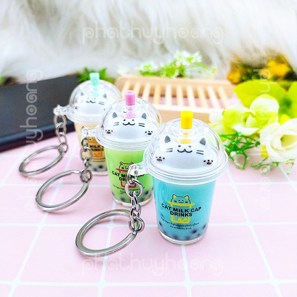 Móc khóa trà sữa trân châu hình mèo 🐱🥤 FREESHIP🚛 Móc khóa trà sữa trân châu hình mèo siêu dễ thương - Phát Huy Hoàng