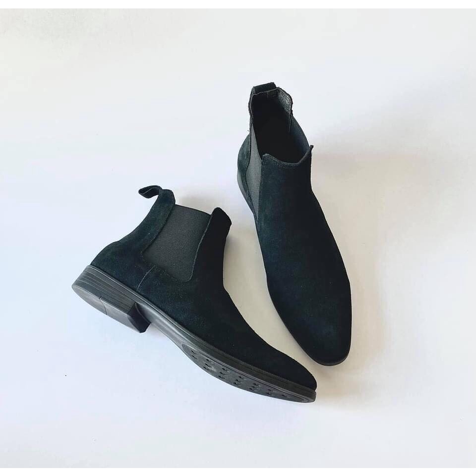 Giày Chelsea Boot màu đen da lộn đế cao su đúc độn 3.5cm | BigBuy360 - bigbuy360.vn
