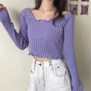 ÁO THUN GÂN TAY DÀI CỔ VUÔNG