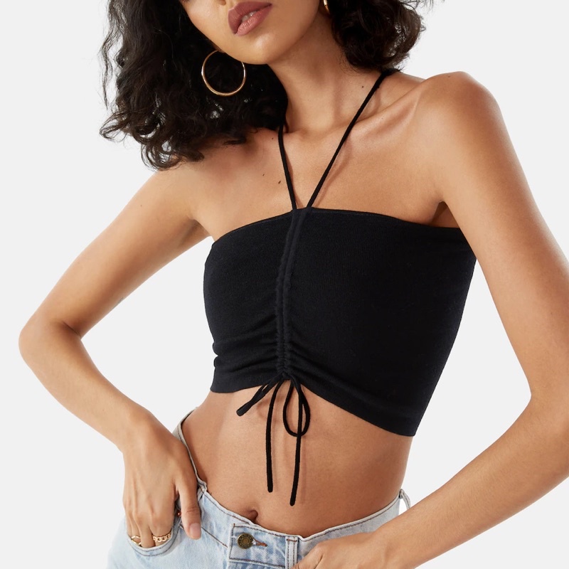 Áo ống nhúm ngực, cột dây cổ, không mút, không lót đệm ngực sexy, chất liệu thun gân, áo ngang thân khoe lưng