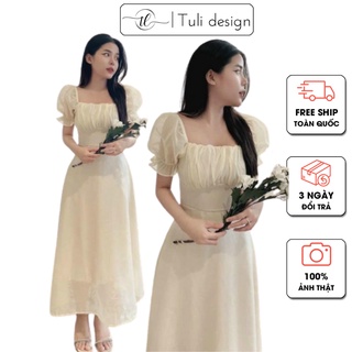 Đầm voan, váy voan tơ trắng nude thiết kế nhún nơ sau D175 Tuli design