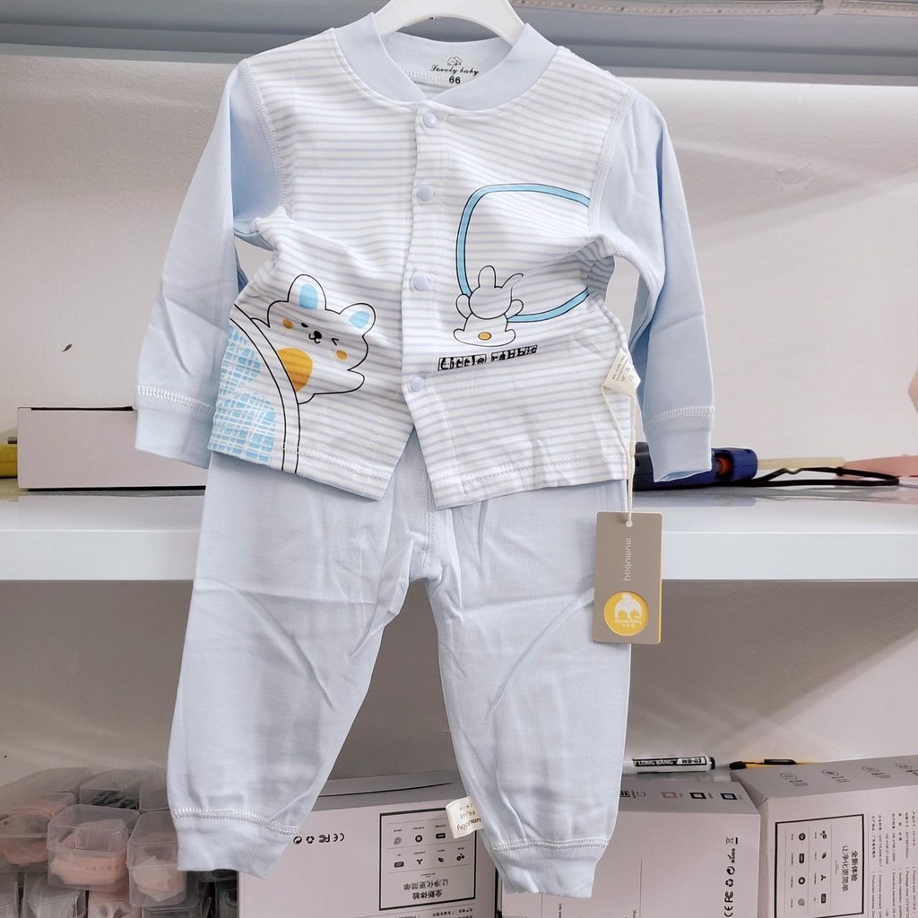 038 Bộ sơ sinh cài giữa cổ tàu cotton nỉ dày vừa thu đông hàng quảng châu cho bé (6-11kg)