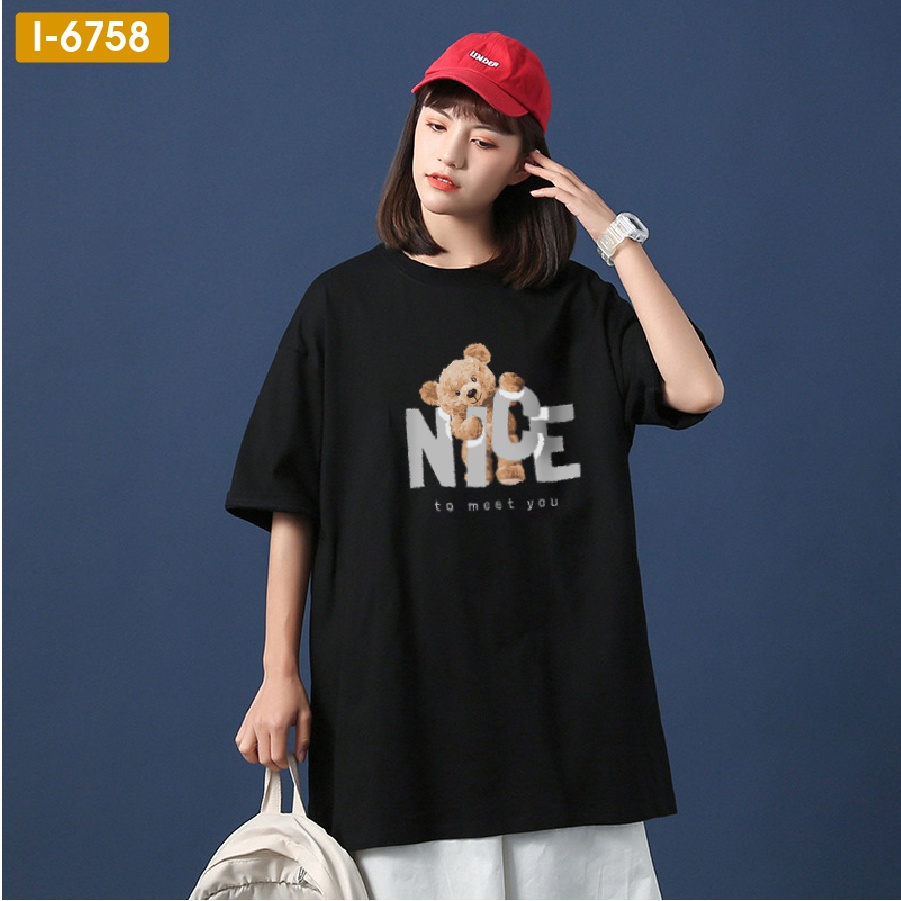 Áo Phông Cotton Dáng Rộng Tay Lỡ Gấu NICE Thiết Kế Thời Trang Cá Tính Dễ Phối Đồ Đi Chơi Đi Học