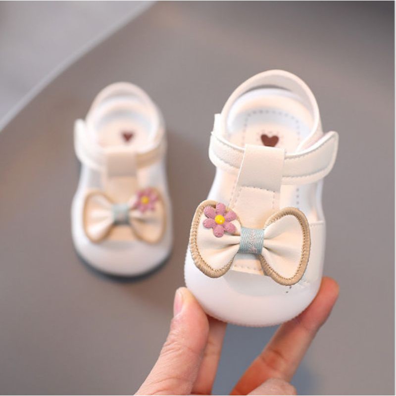 Quảng châu loại 1_  Sandal tập đi Nơ Hoa xinh xắn, Dép quai tập đi cho bé gái_ Đế mềm, êm chân