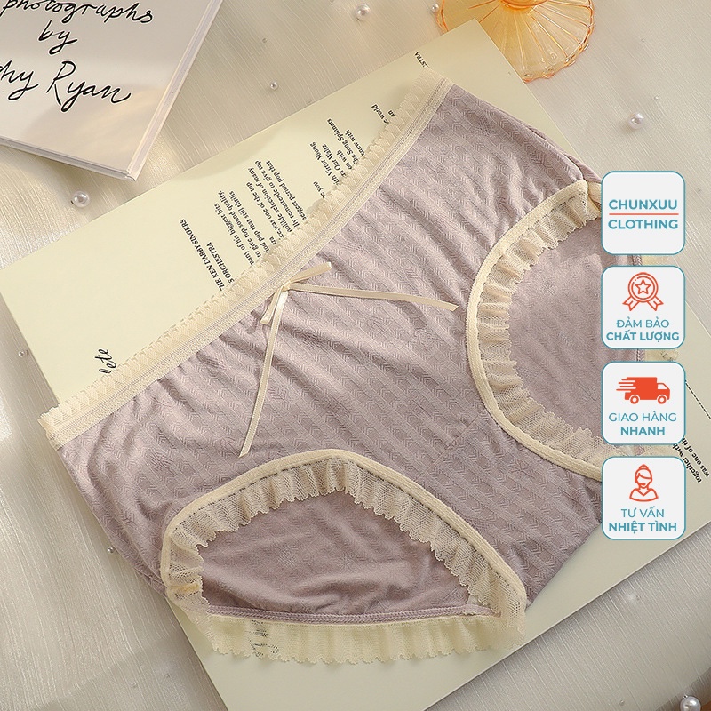 Quần lót nữ cotton lạnh phối viền ren nơ mềm mại CHUNXUU, chất liệu co dãn- QC82