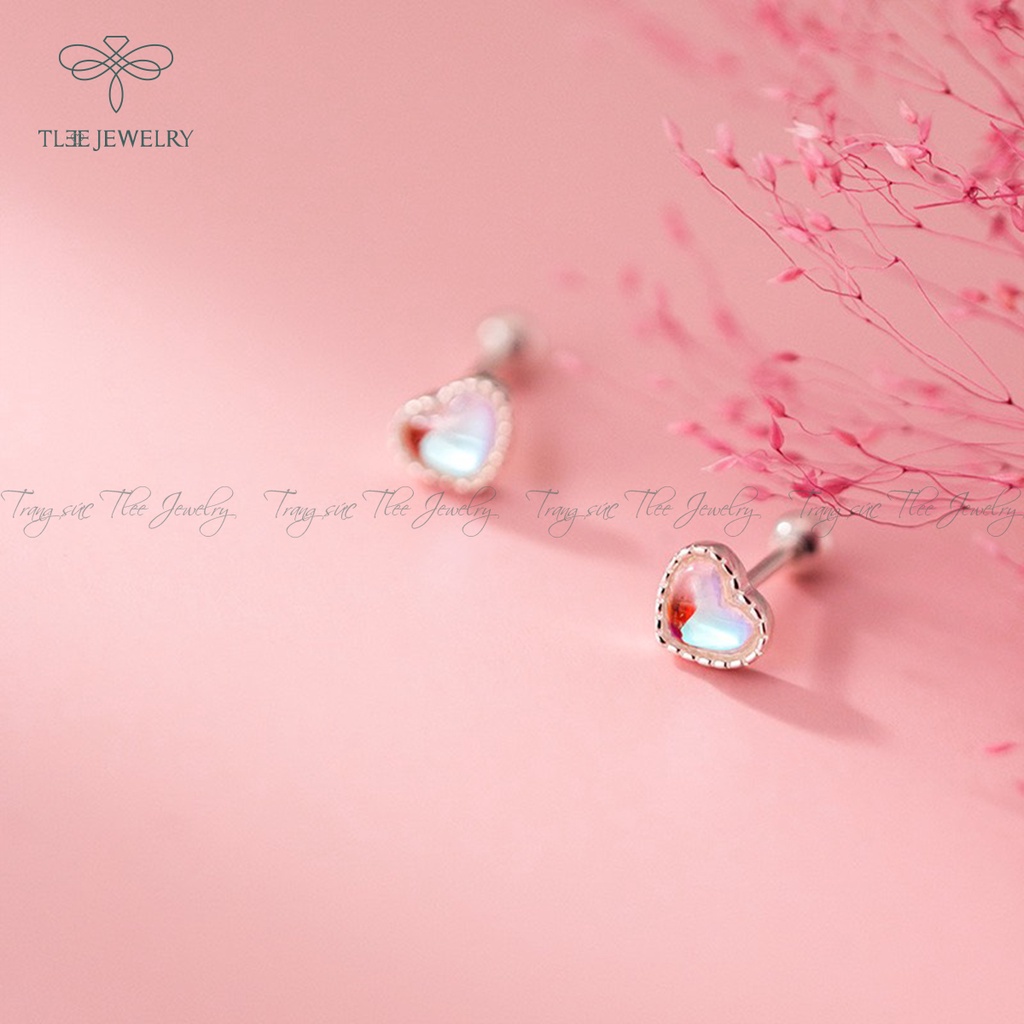 Khuyên tai bạc nữ TLEE tim Moonstore chốt vặn sang trọng NCJ B0126
