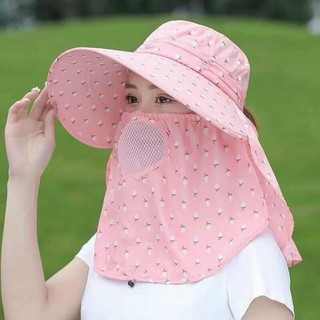 Mũ chống nắng kèm khẩu trang nón chống nắng rộng vành che toàn bộ mặt bảo vệ khỏi tia uv
