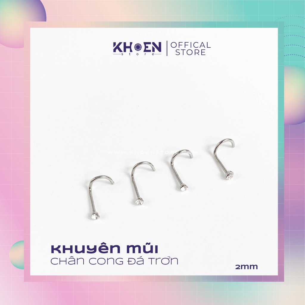 Khuyên mũi chân cong đá 2mm trơn - Thép không gỉ - Khoen Store