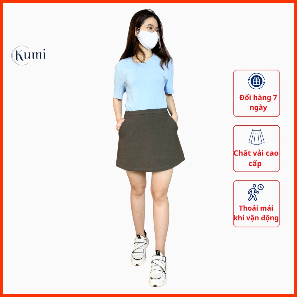 Chân váy Kaki cao cấp co giãn dáng chữ A năng động trẻ trung mặc tại Kumi Fashion