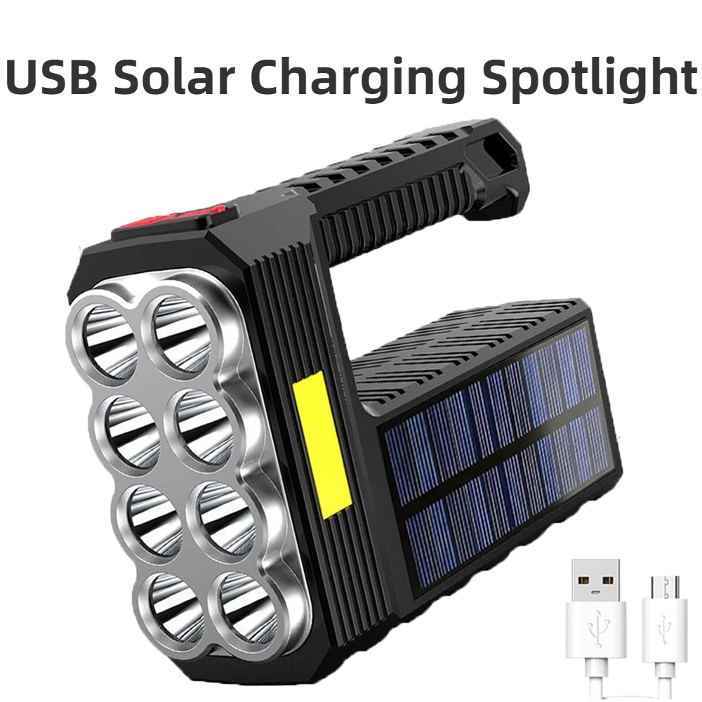 Đèn Pin Năng Lượng Mặt Trời Siêu Sáng 8 Bóng LED Cổng USB Đa Năng Dùng Khi Đi Cắm Trại