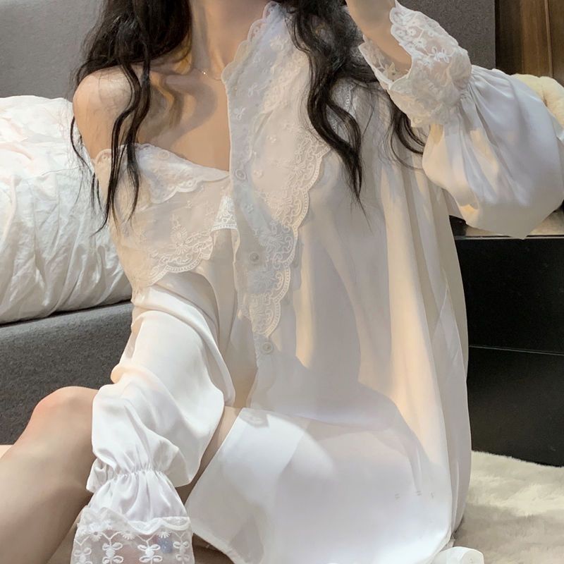 Đầm Ngủ Tay Dài Dáng Rộng Phong Cách Công Chúa Cardigan Mỏng Phong Cách Xuân Thu Mới