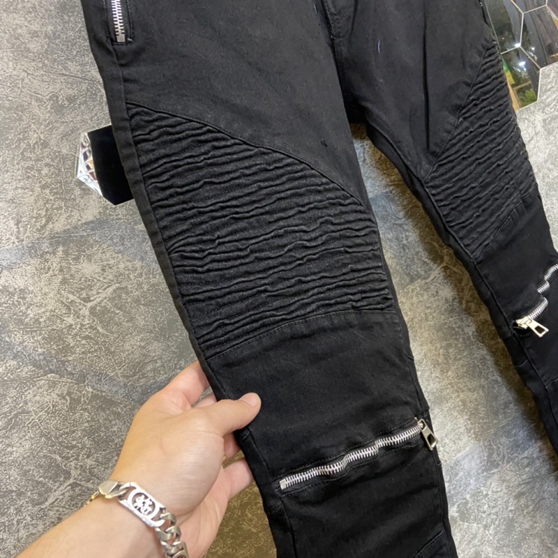 Quần bò nam vá nhăn phối khoá gối HOT⚜️ Quần jean AIMIRI vá nhăn nam phối khoá zip