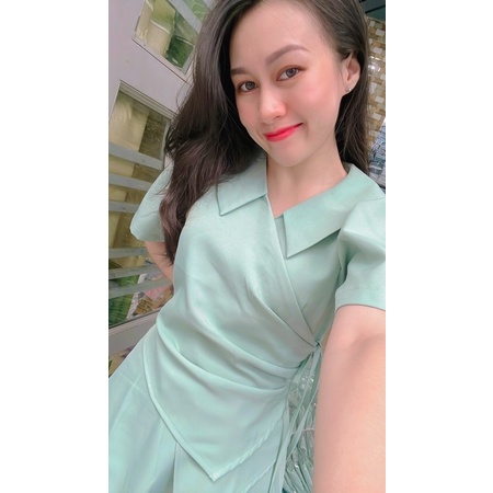 Áo váy đôi nam nữ màu xanh mint trend đấp tà ngực - Đồ đôi Forever Couple Store