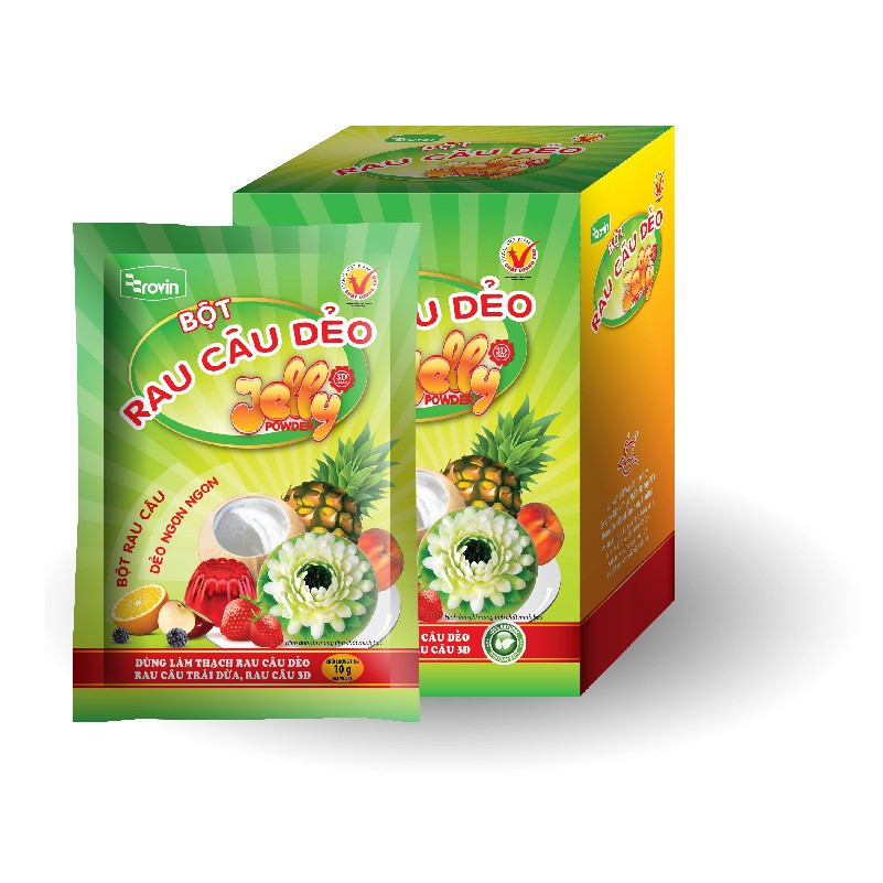 Bột rau câu dẻo Jelly hiệu Rovin Hoàng Yến 10gram/1 gói dùng làm món rau câu dẻo, rau câu dừa, rau câu 3D