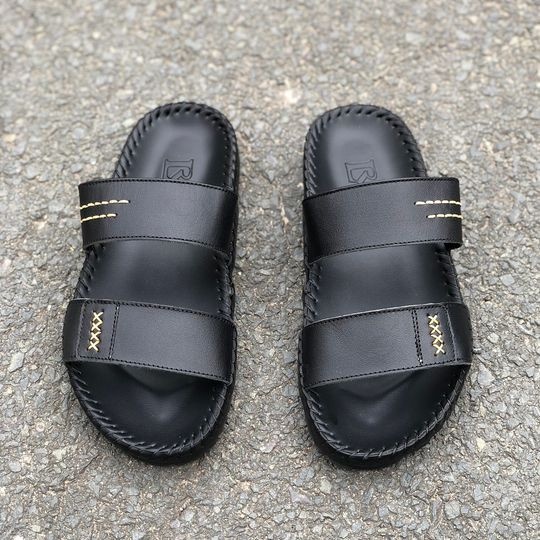 Dép Nam hai quai ngang trơn khâu chỉ 4 dấu nhân , mã H