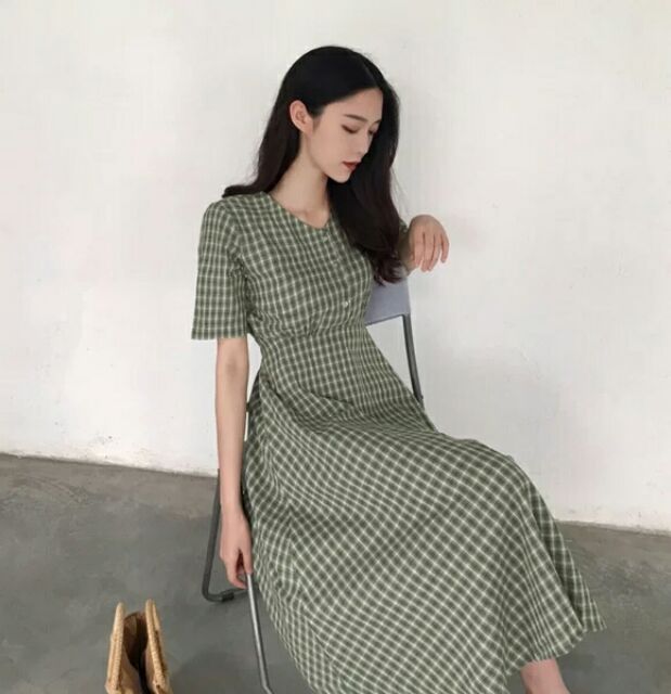Váy kẻ caro MORAN kiểu Hàn dáng dài [ có sẵn ] | BigBuy360 - bigbuy360.vn