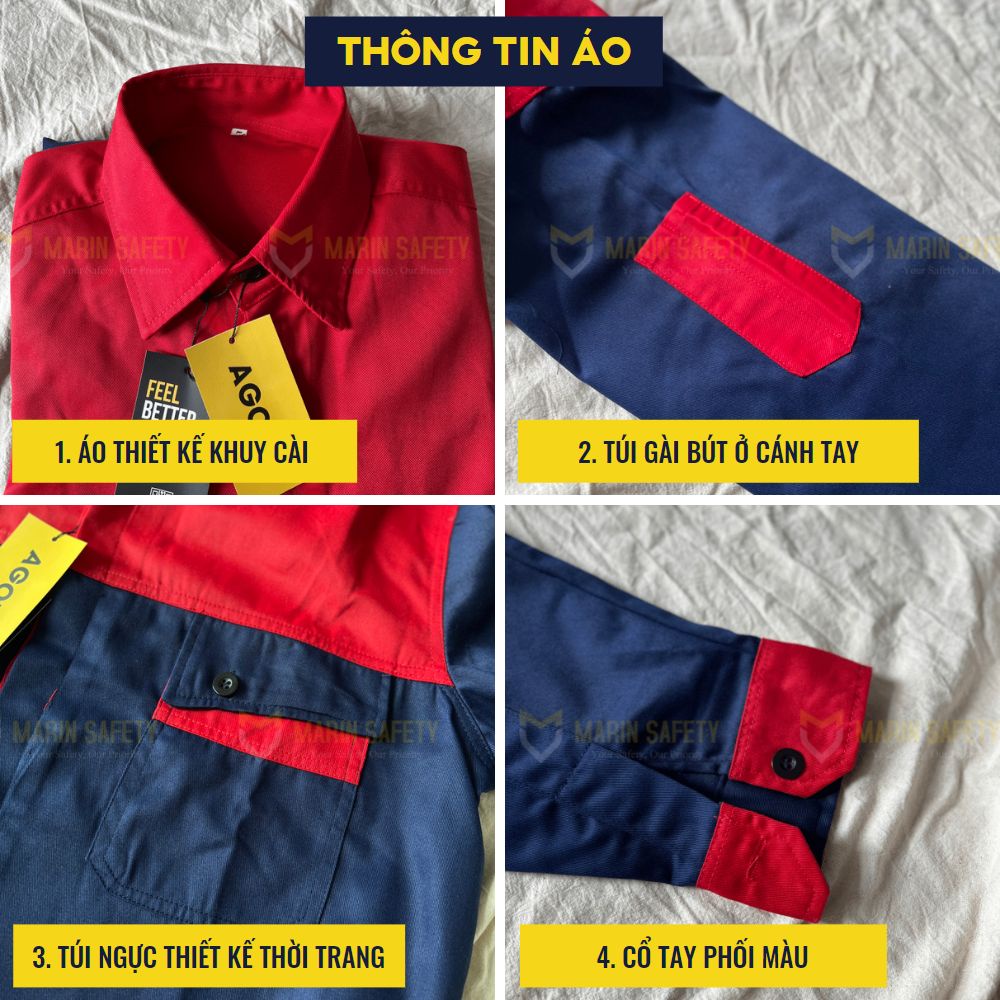 Quần áo bảo hộ lao động thương hiệu AGOTA QA03 vải kaki 3/1 phối màu dày dặn, bền bỉ, thoáng mát khi sử dụng