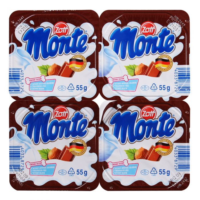 Váng sữa hương vani, socola Zott Monte vỉ 4 hộp x 55g