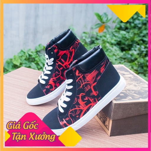 Giày cao cổ nam 3 màu sọc đỏ, sọc xanh và sọc trắng