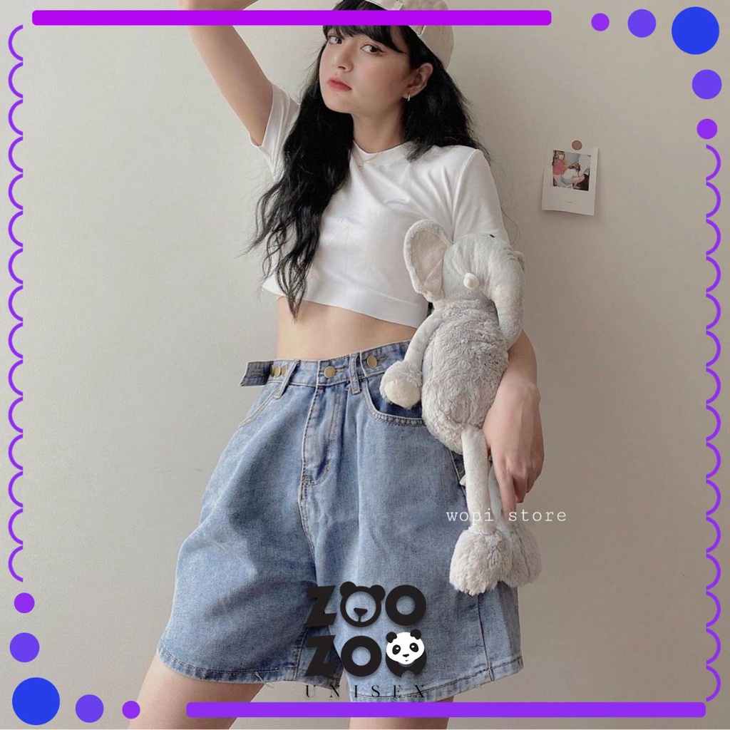 Quần Short Jeans Ngố Bò Nút Hông Ulzzang (2 Màu)