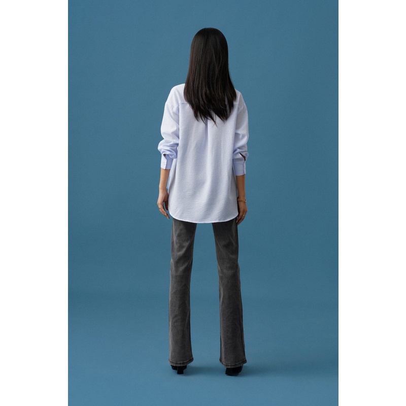 Áo sơ mi kẻ dáng oversize mặc 2 kiểu (Xanh)_MONOTALK T10031TK