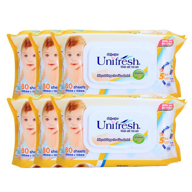 (Không Mùi) Khăn Ướt Unifresh Vitamin E 80 Tờ