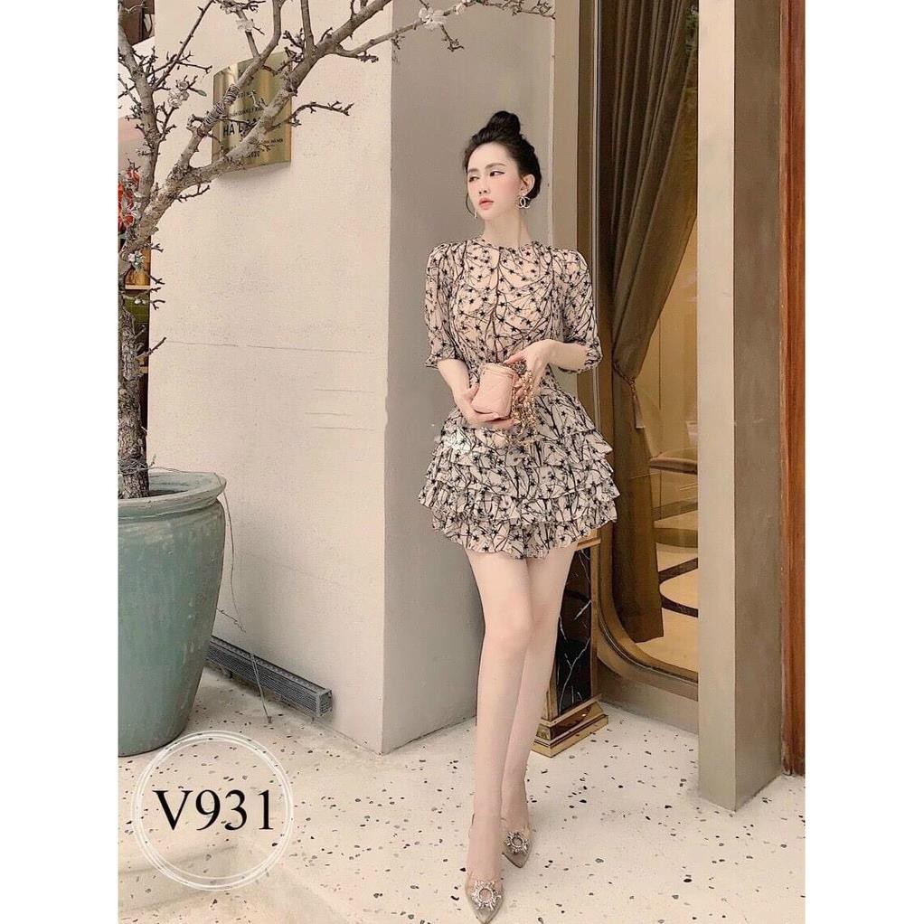 Váy dự tiệc bèo tầng tay dài  hoạt tiết sang chảnh vải voan hoa mềm mại cực thích | BigBuy360 - bigbuy360.vn