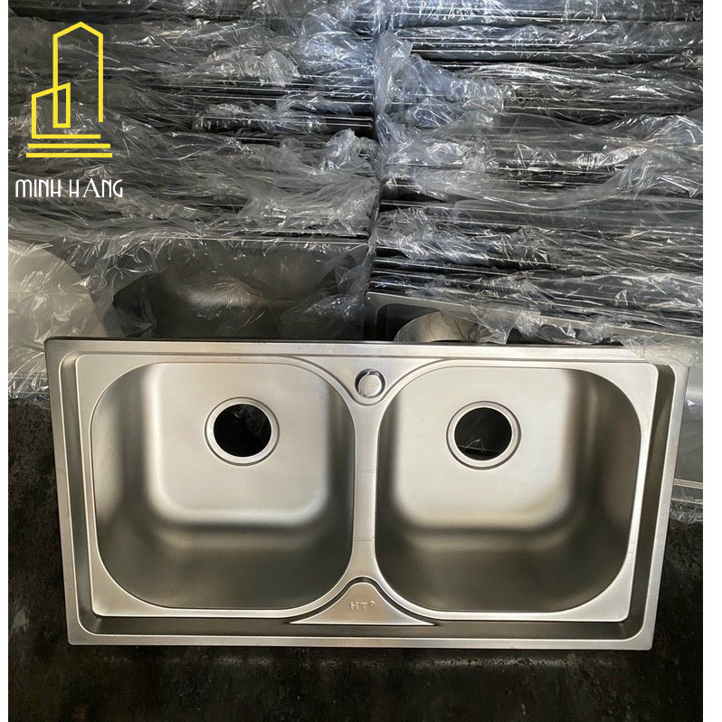 Bồn rửa chén 2 hộc inox kích thước 78x43 kèm bộ xả nước