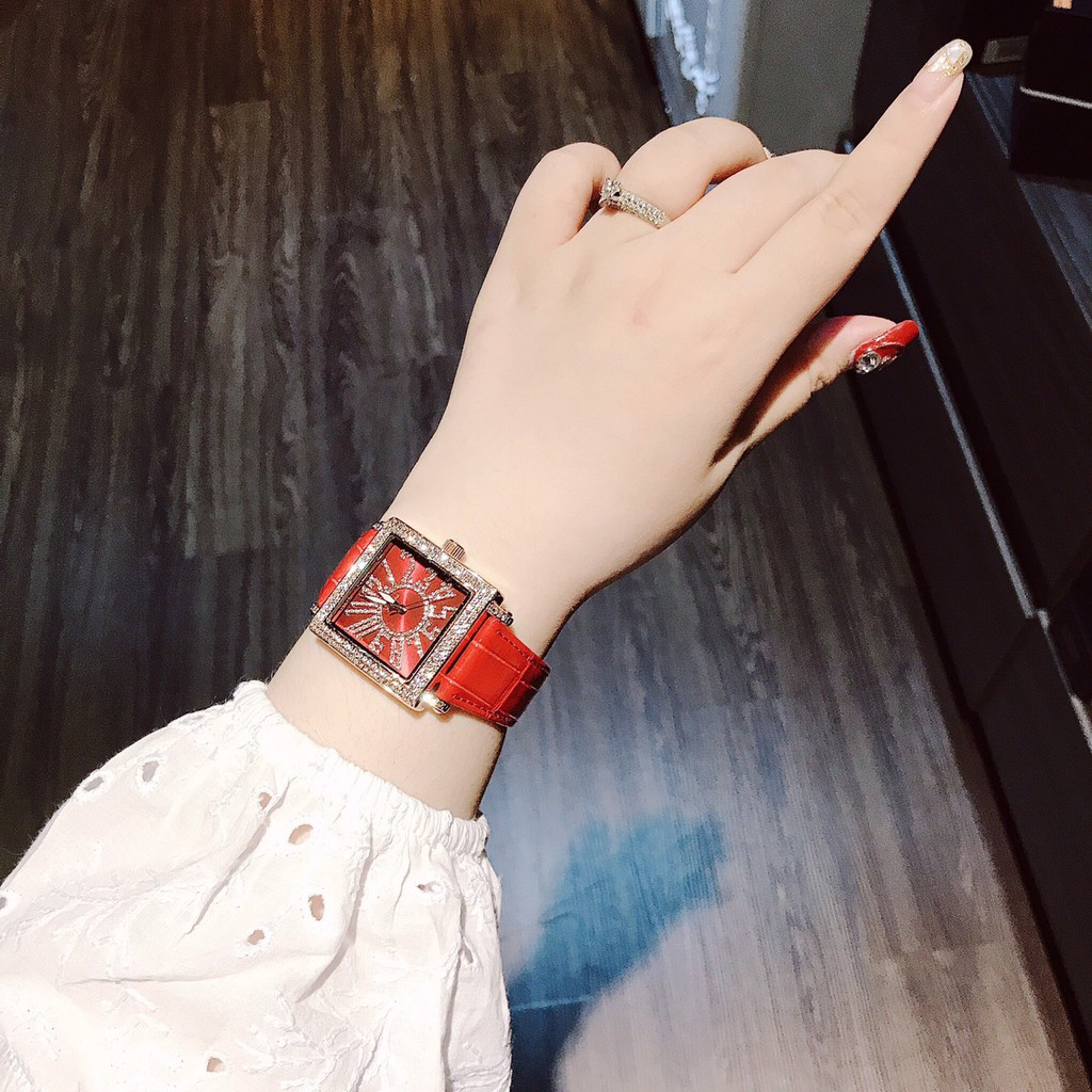 Đồng Hồ Davena Nữ Dây Da Đỏ Rose Gold 35mm Authentic
