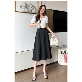 Chân váy xòe dáng dài công sở cạp cao chất liệu VITEX mềm mát không nhăn susuclothing, Xòe nhẹ d68cm