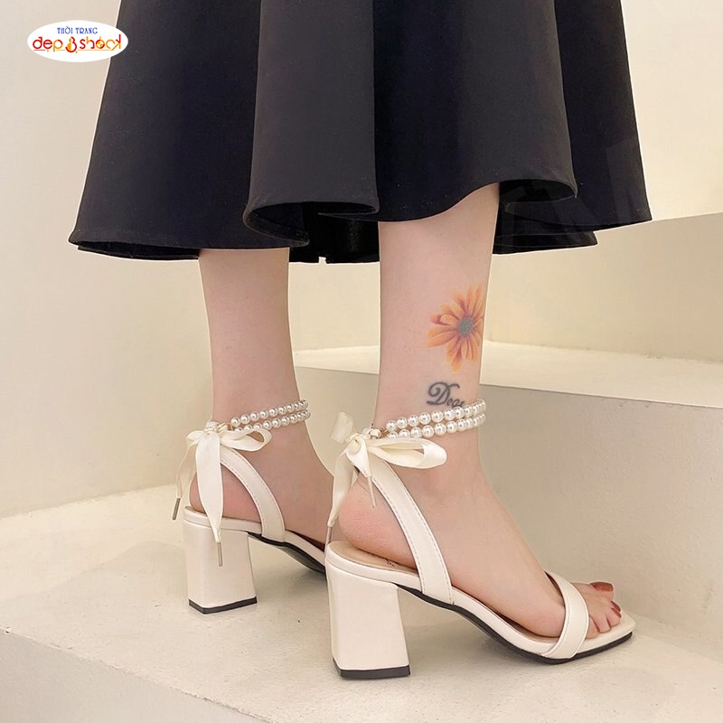 Giày Cao Gót 7p quai ngang đính ngọc thời trang Big Size