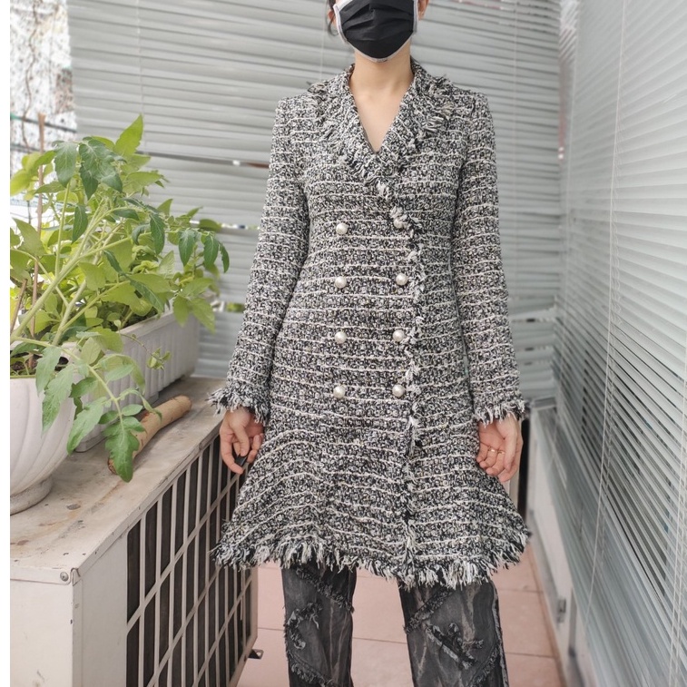 Áo khoác Măng tô Dạ Tweed Hàn second-hand, áo mangto, Trench coat- Đồ Si Bon MT4