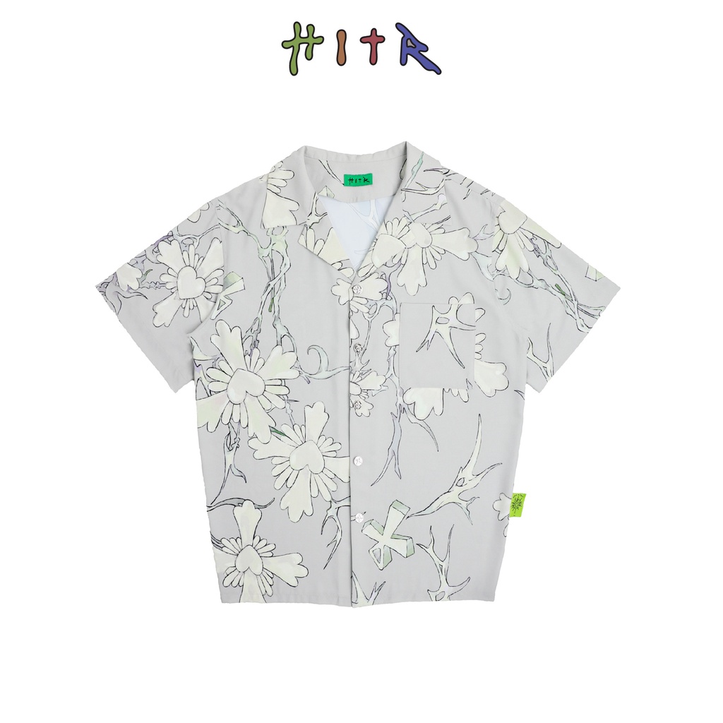 Áo sơ mi unisex HITR Heart Flower tay lỡ nam nữ form oversize họa tiết hình trái tim