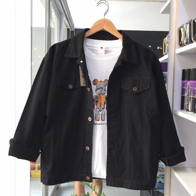 ÁO KHOÁC KAKI MÀU ĐEN FOME RỘNG NAM VÀ NỮ MẶC RẤT CHẤT. NF2