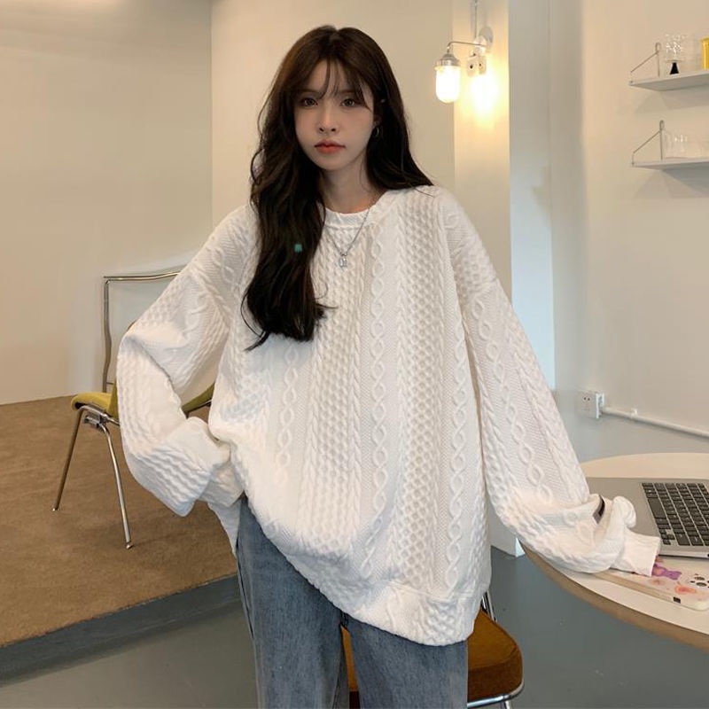 COZOK Áo len tay dài cổ tròn form rộng kiểu dáng hợp thời trang