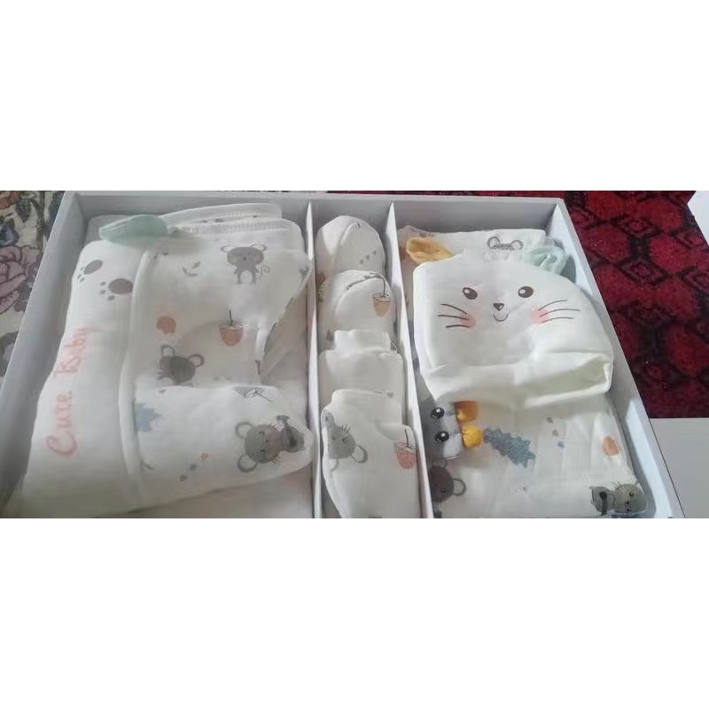 Set đồ sơ sinh quà tặng cho bé 21 món KIDPLANET 100% cotton họa tiết chuột xinh từ 0-6 tháng tuổi có hộp sang chảnh