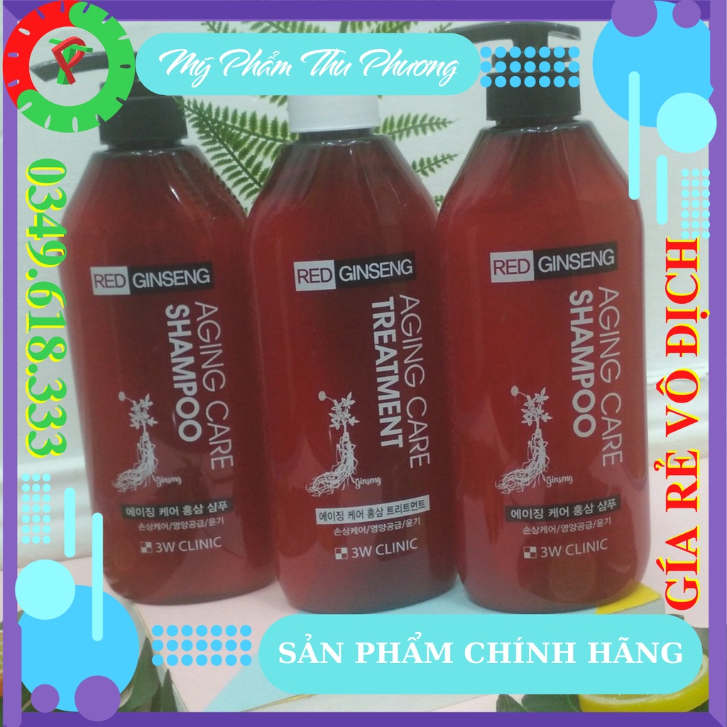 BỘ DẦU GỘI XẢ NHÂN SÂM ĐỎ MỸ PHẨM HÀN QUỐC CHÍNH HÃNG 3W CLINIC RED GINSENG SHAMPOO DẦU GỘI CHỐNG RỤNG TÓC